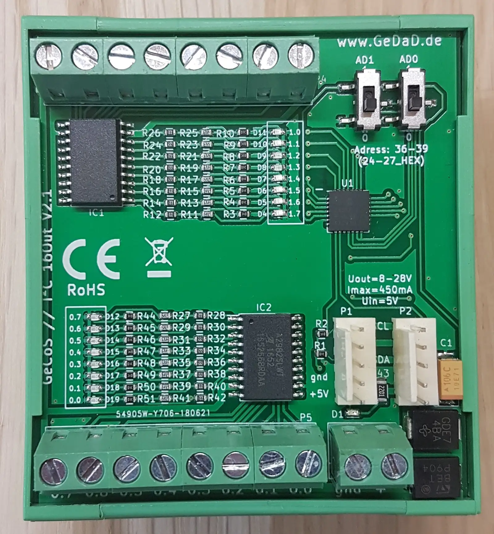 GeCoS-I²C-16Out V2.1 im Hutschienengehäuse
