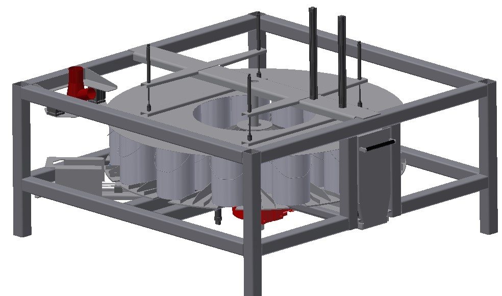 3D-Konstruktion eines 24-fach Karussell-Eimermagazins