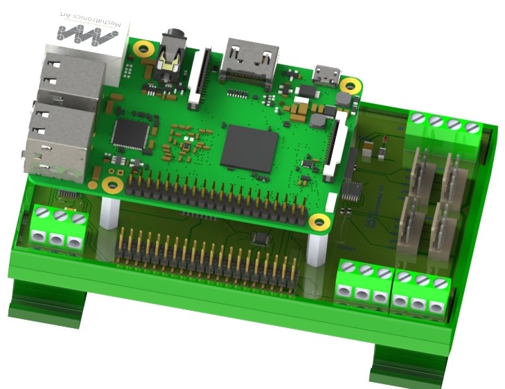 Rendering des Servermoduls mit aufgestecktem Raspberry Pi 3