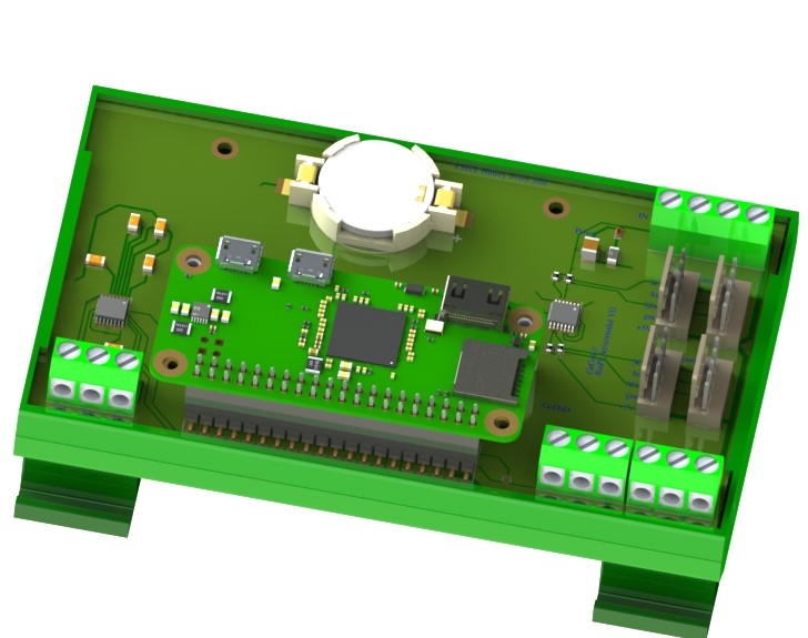 Rendering des Servermoduls mit aufgestecktem Raspberry Pi Zero