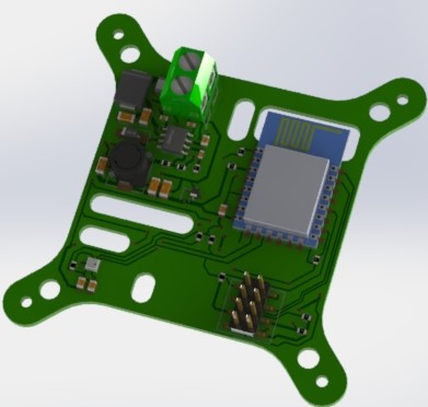 Rendering der GeCoS-W-TH Platine mit ESP8266-WLAN-Modul