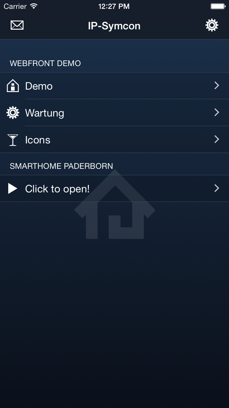 IP-Symcon Smartphone-App: Menü der WebFront-Demo