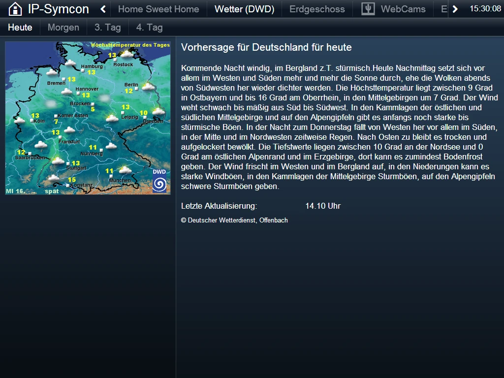 IP-Symcon WebFront: Wettervorhersage des Deutschen Wetterdienstes
